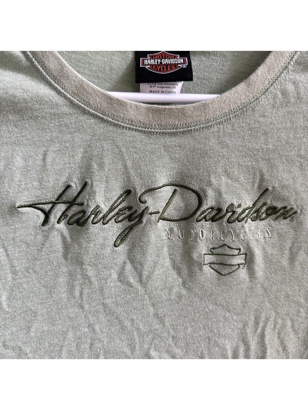 Harley Davidson Womens L Sage Green Embroidered Baby Tee Ocala Florida Y2K - Picture 5 of 12